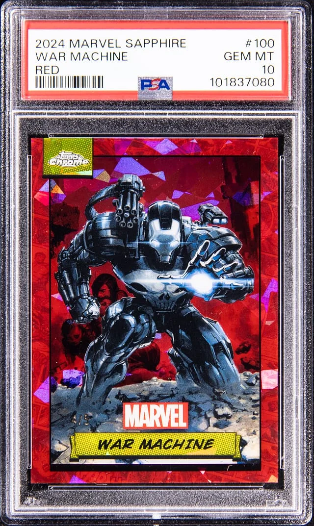 2024 Topps Chrome War Machine Marvel Sapphire Red #100 card image