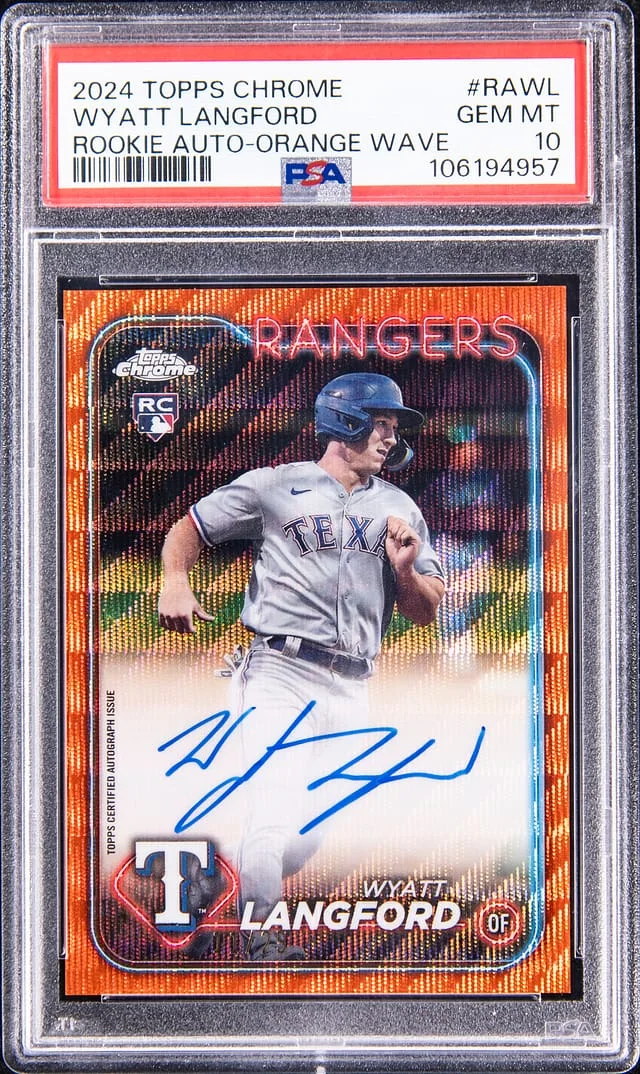 2024 Topps Chrome Wyatt Langford Autograph Orange Wave #RAWL card image