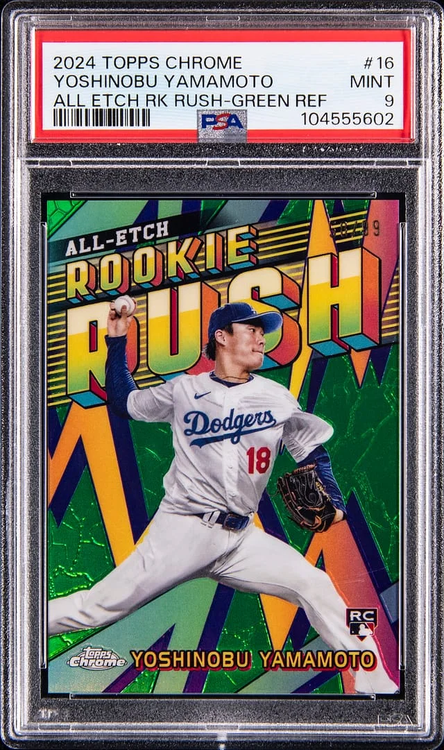 2024 Topps Chrome Yoshinobu Yamamoto All Etch Rush Green Refractor #16 card image