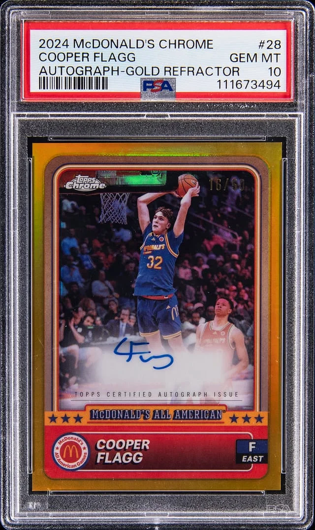 2024 Topps Cooper Flagg McDonald's Chrome Autograph Gold Refractor #28 card image