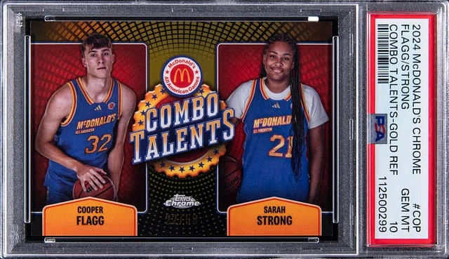 2024 Topps Cooper Flagg/Sarah Strong McDonald's Chrome Combo Talents Gold Refractor #COP card image