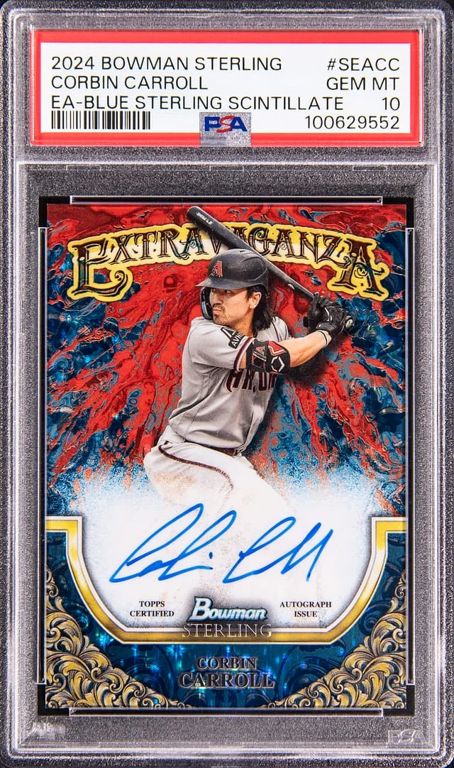 2024 Topps Corbin Carroll Bowman Sterling Extravaganza Autograph Blue Sterling Scintillate #SEA-CC card image