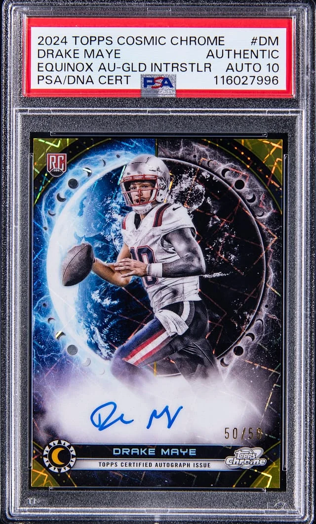 2024 Topps Drake Maye Cosmic Chrome Equinox Autograph Gold Interstellar #DM card image