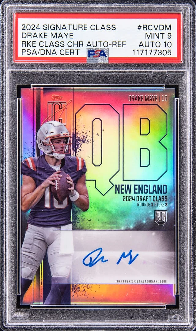 2024 Topps Drake Maye Signature Class Class Chrome Autograph Refractor #RVC-DM card image