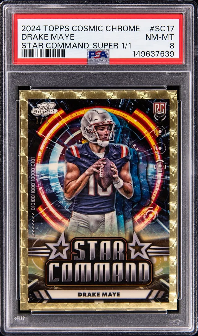 2024 Topps Drake Maye Cosmic Chrome Star Command SuperFractor #SC-17 card image