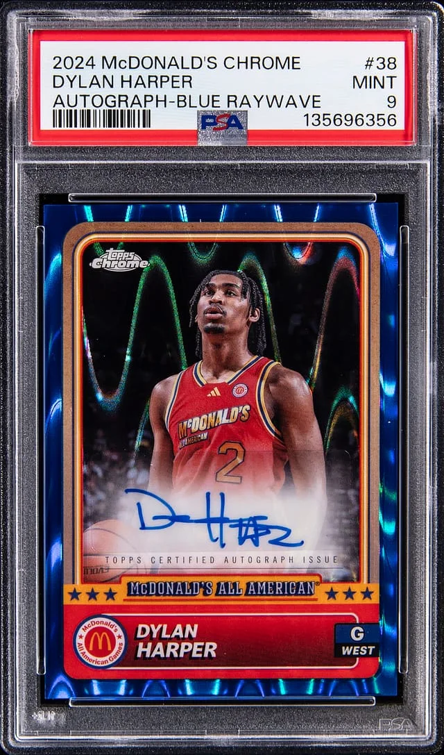 2024 Topps Dylan Harper McDonald's Chrome Autograph Blue Raywave #38 card image