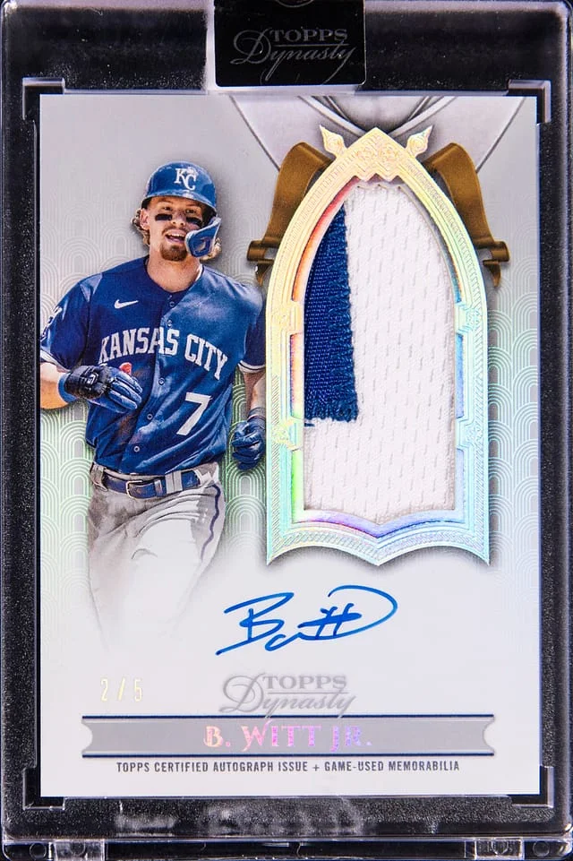 2024 Topps Dynasty Bobby Witt Jr. Base Autograph Patch Vertical Silver #DAPB-BW1 card image