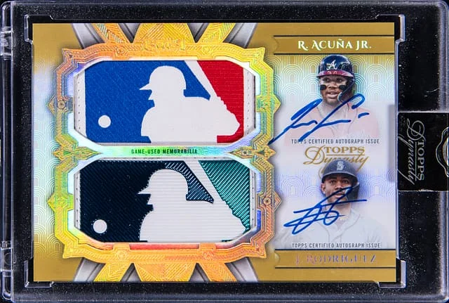 2024 Topps Dynasty Julio Rodriguez/Ronald Acuna Jr. Dual Autographed MLB Logo Patch #DAMLP-AR card image