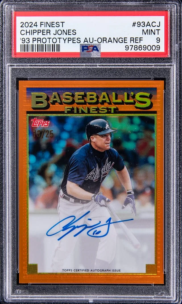 2024 Topps Finest Chipper Jones 93 Prototypes Autograph Orange Refractor #93A-CJ card image