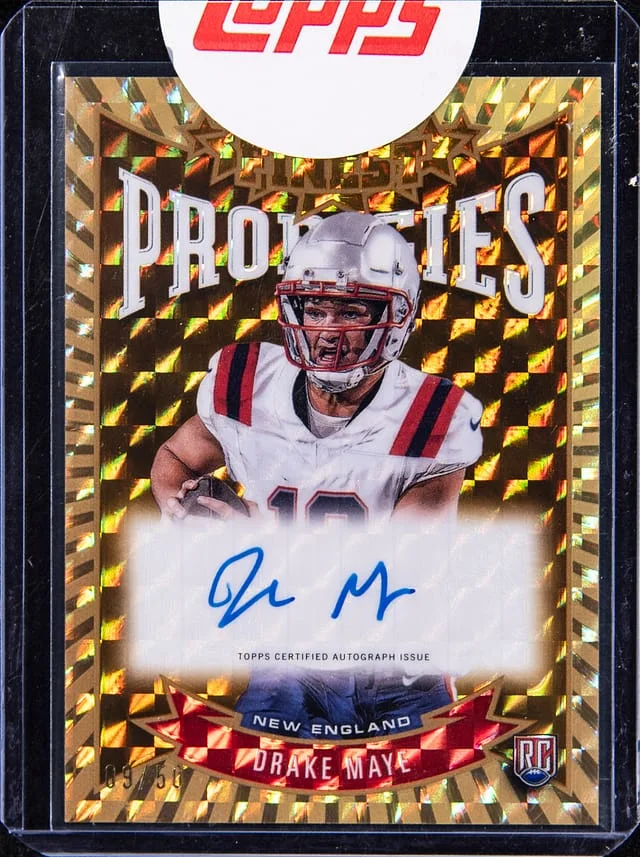 2024 Topps Finest Drake Maye Prodigies Autograph Gold Refractor #P-DM card image