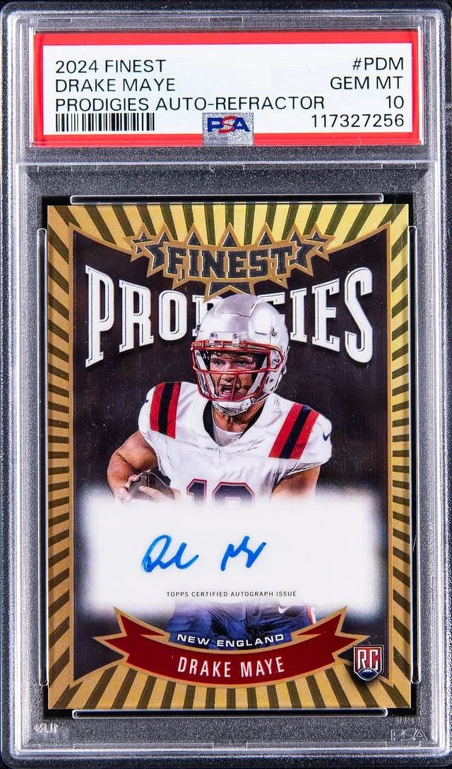 2024 Topps Finest Drake Maye Prodigies Autographs Refractor #PDM card image