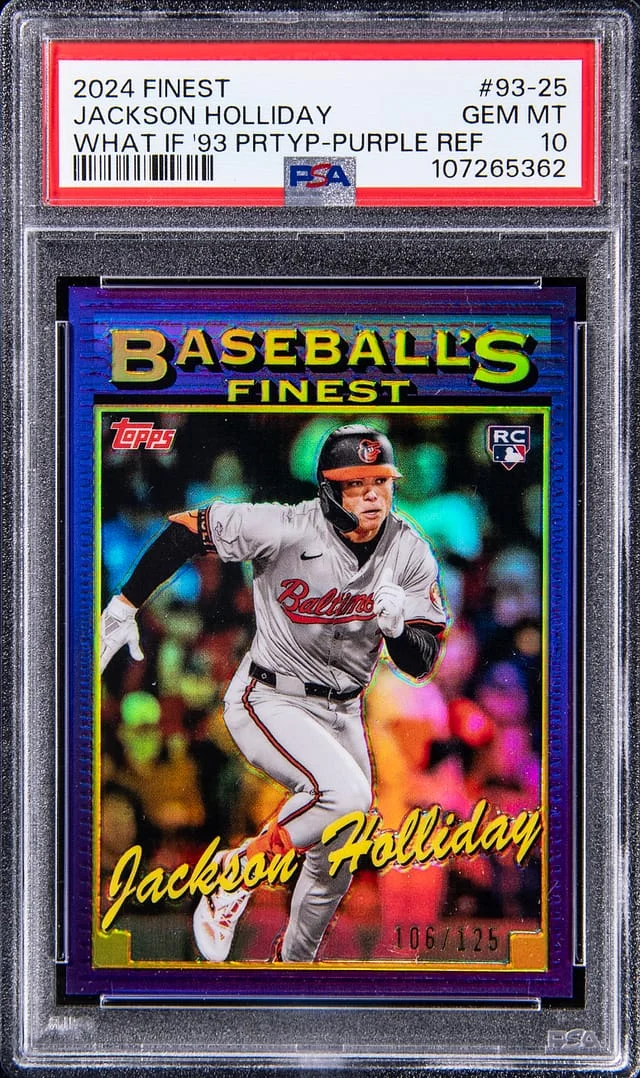 2024 Topps Finest Jackson Holliday What If '93 Purple Refractor #93-25 card image