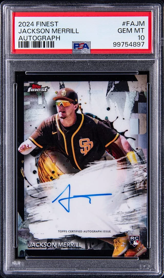 2024 Topps Finest Jackson Merrill Autograph Gold Refractor #FAJM card image