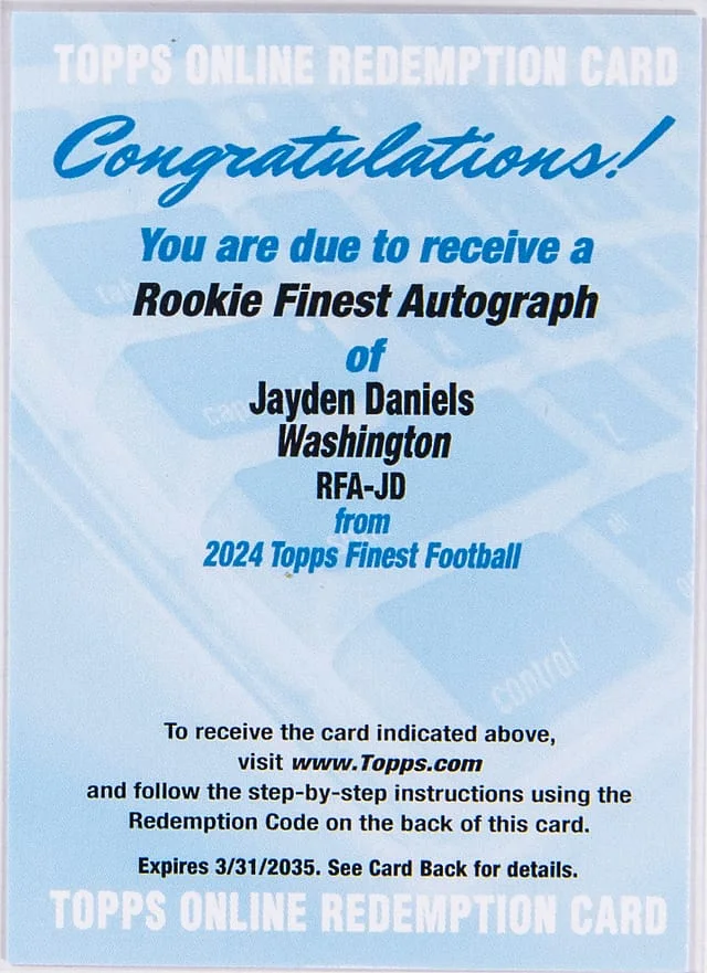 2024 Topps Finest Jayden Daniels Autograph #RFA-JD card image