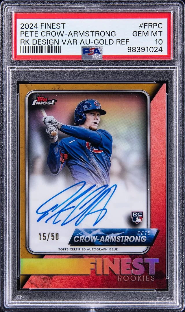 2024 Topps Finest Pete Crow-Armstrong Design Variation Autograph Gold Refractor #FR-PC card image