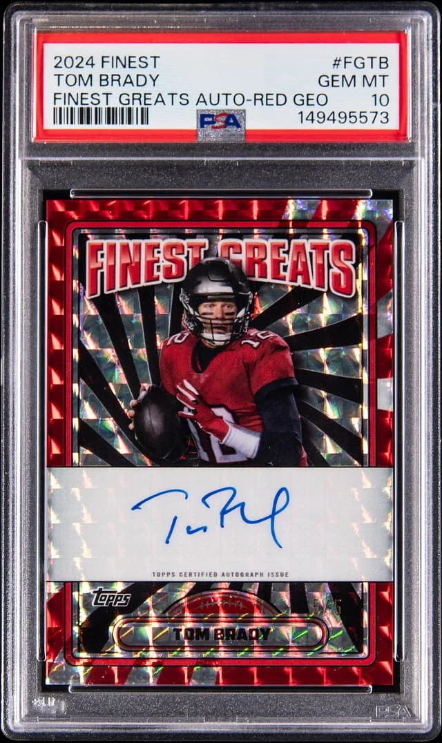 2024 Topps Finest Tom Brady Greats Autographs Red Geometric Refractor #FG-TB card image