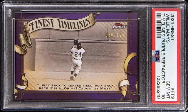2024 Topps Finest Willie Mays Timelines Purple Refractor #FT-9 card image
