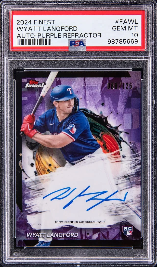 2024 Topps Finest Wyatt Langford Autograph Purple Refractor #FA-WL card image