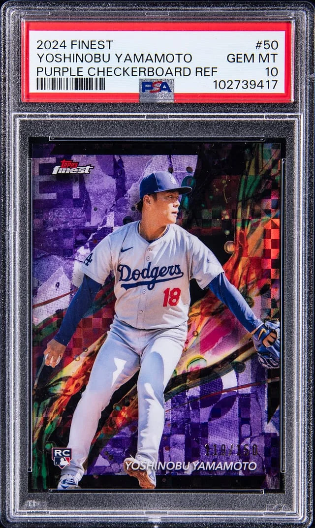 2024 Topps Finest Yoshinobu Yamamoto Purple Checkerboard Refractor #50 card image