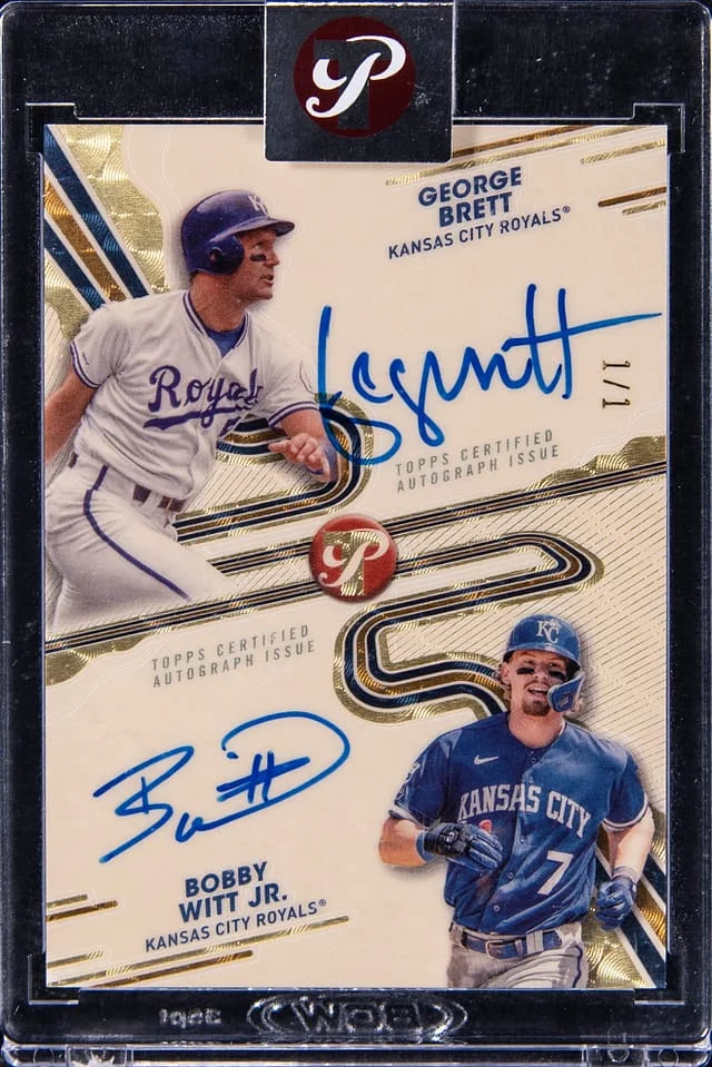 2024 Topps George Brett/Bobby Witt Jr. Pristine Pairs Dual Autographs SuperFractor #PPDA-BW card image