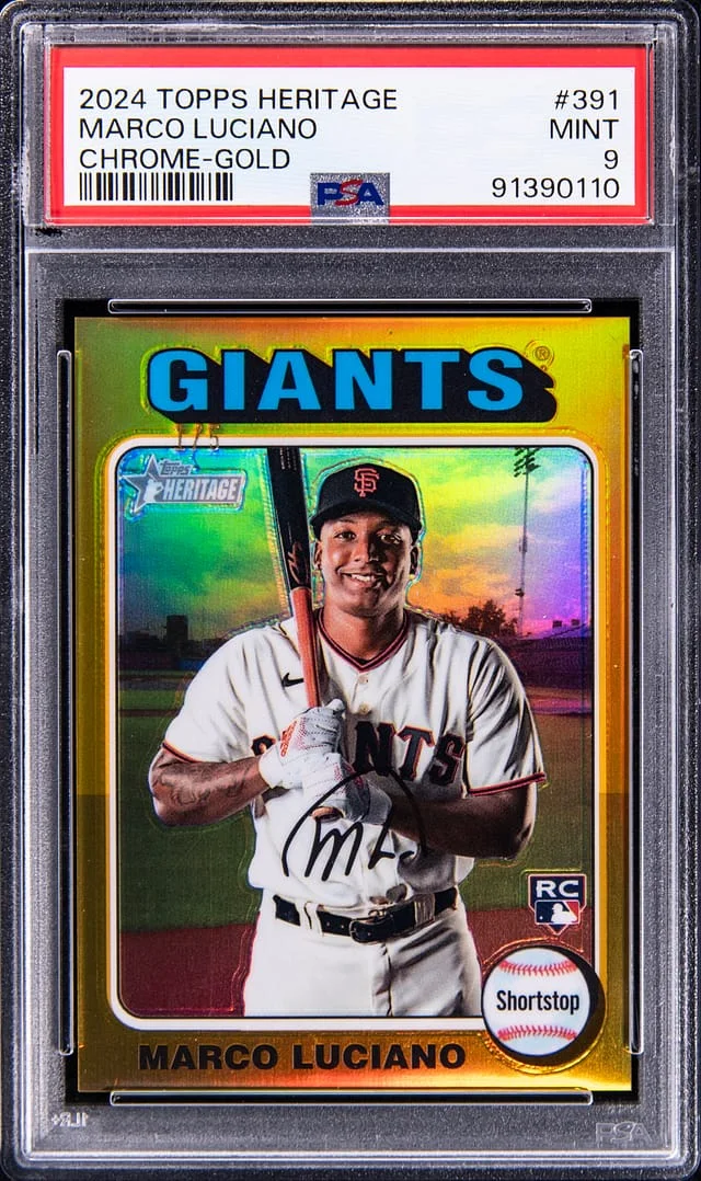2024 Topps Heritage Chrome Marco Luciano Gold Refractor #391 card image