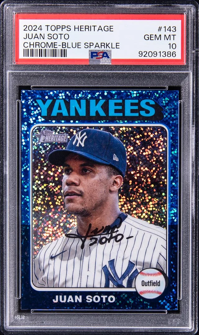 2024 Topps Heritage Juan Soto Chrome-Blue Sparkle #143 card image