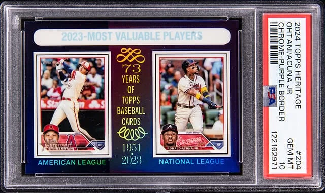 2024 Topps Heritage Shohei Ohtani/Ronald Acuna Jr. Purple Border #204 card image