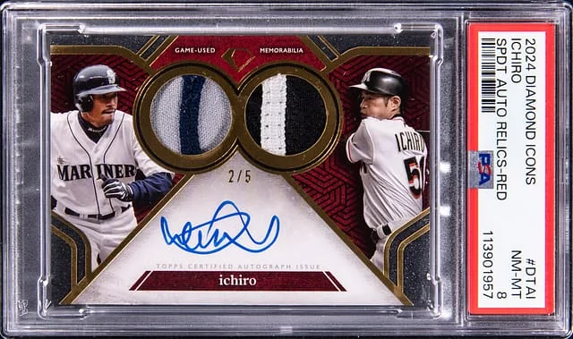 2024 Topps Ichiro Diamond Icons Dual Team Autograph Relic Red #DTA-1 card image