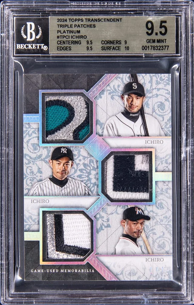 2024 Topps Ichiro Suzuki Game-Used Transcendent Triple Patches Platinum #TPC-1 card image