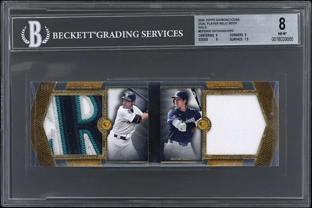 2024 Topps Ichiro/Shohei Ohtani Diamond Icons Dual Player Relic Book Gold #DPDR-IO card image