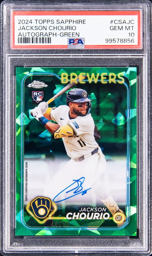 2024 Topps Jackson Chourio Sapphire Autograph Green #CSAJC card image