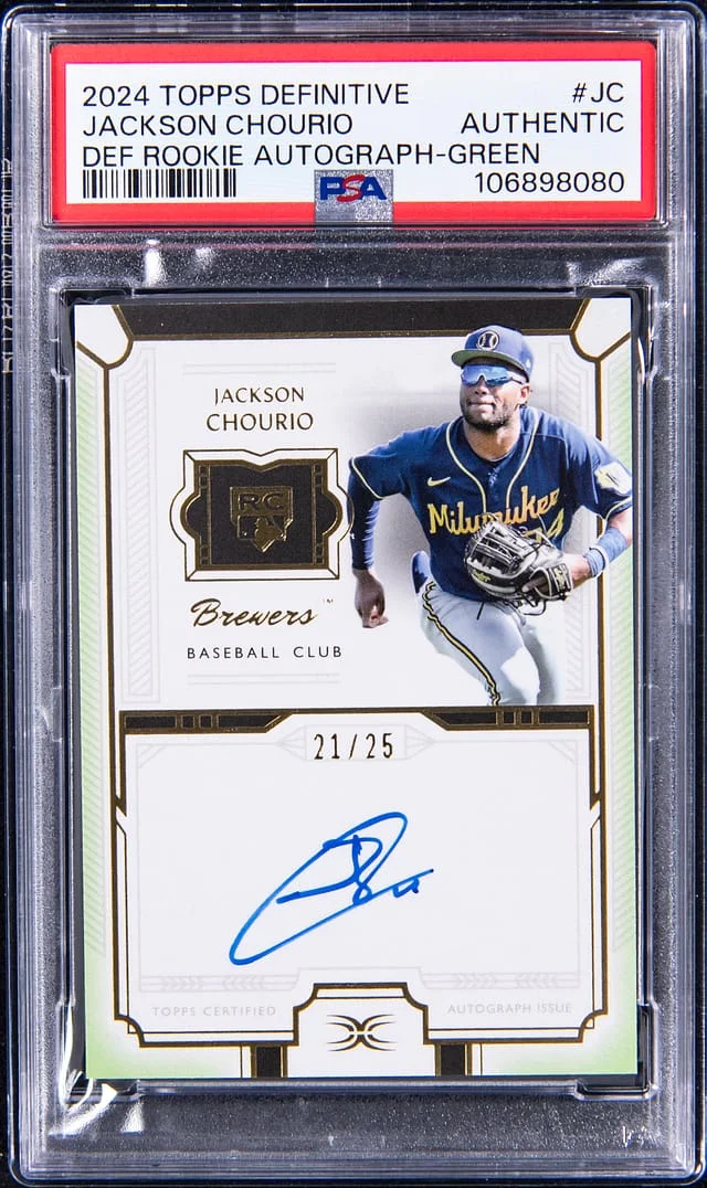 2024 Topps Jackson Chourio Definitive Collection Autograph Green #DRA-JC card image