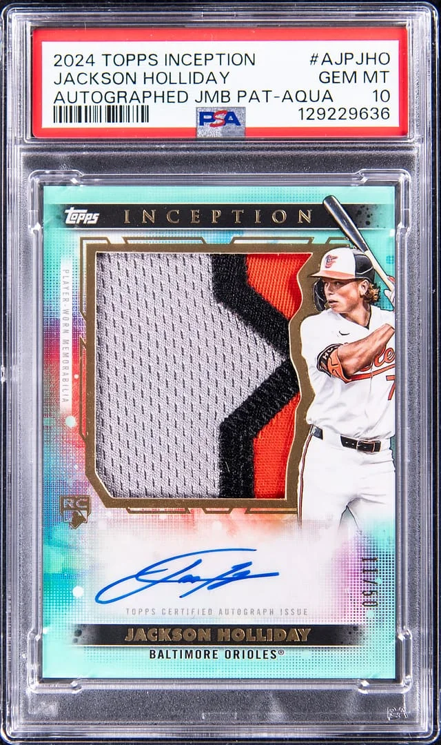 2024 Topps Jackson Holliday Inception Autographed Jumbo Patch Aqua #AJP-JHO card image