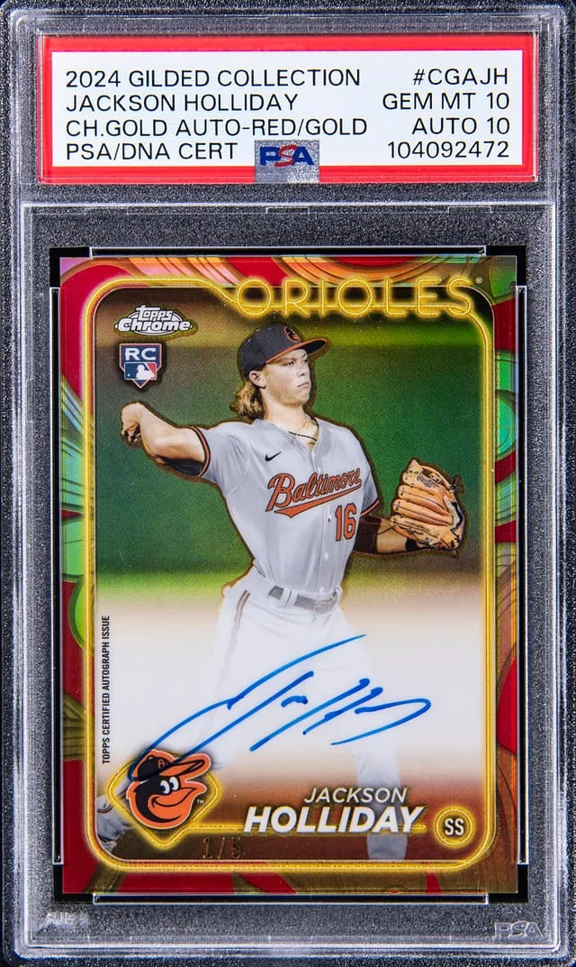 2024 Topps Jackson Holliday Gilded Collection Topps Chrome Gold Autographs Red/Gold #CGA-JH card image