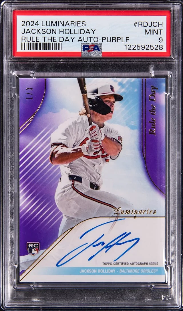 2024 Topps Jackson Holliday Luminaries Rule Of The Day Autograph Purple #RDJCH card image