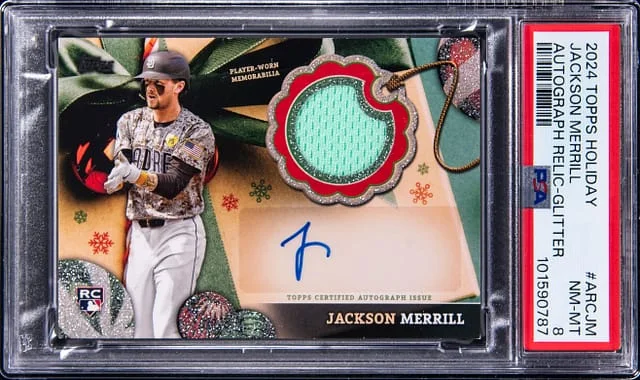 2024 Topps Jackson Merrill Holiday Autograph Relic Glitter #ARC-JM card image