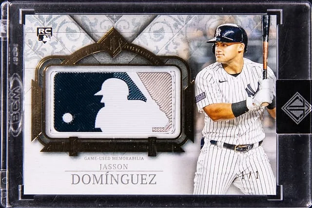 2024 Topps Jasson Dominguez Game-Used Logoman Patch - Topps Encased Transcendent Collection MLB Logo Patch #MLBP-JD card image