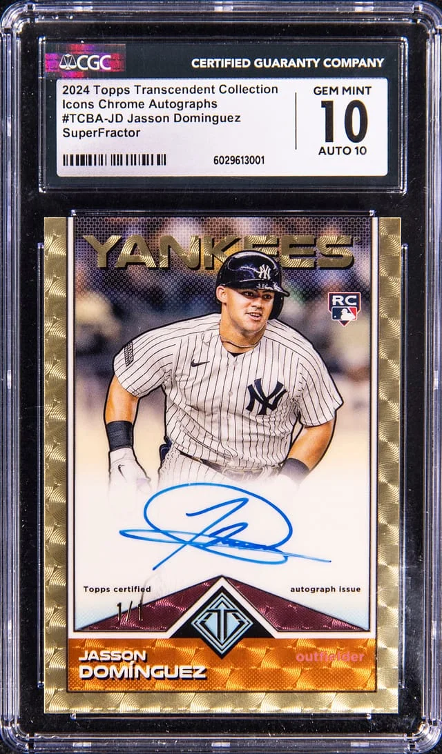 2024 Topps Jasson Dominguez Transcendent Collection Icons Chrome Autographs SuperFractor #TCBA-JD card image