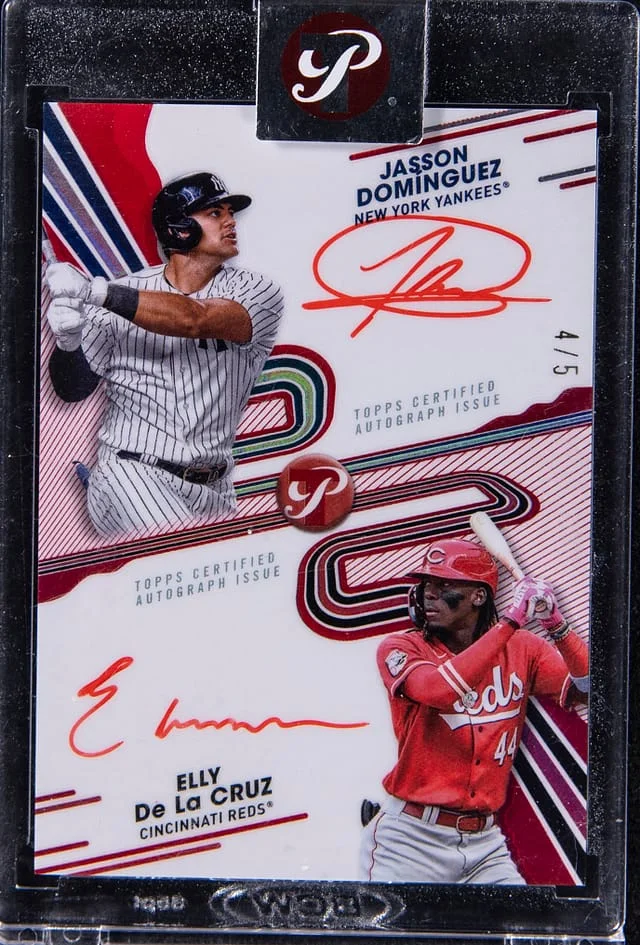 2024 Topps Jasson Dominguez/Elly De La Cruz Pristine Pair Dual Autographs Red Refractor #PPDA-DD card image