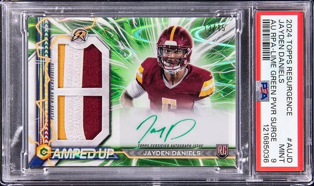 2024 Topps Jayden Daniels Resurgence Patch Autographs Lime Green Power Surge #AU-JD card image