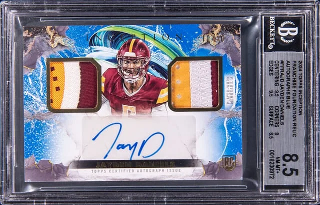 2024 Topps Jayden Daniels Inception Franchise Foundation Relic Autographs Blue #FFRA-JD card image