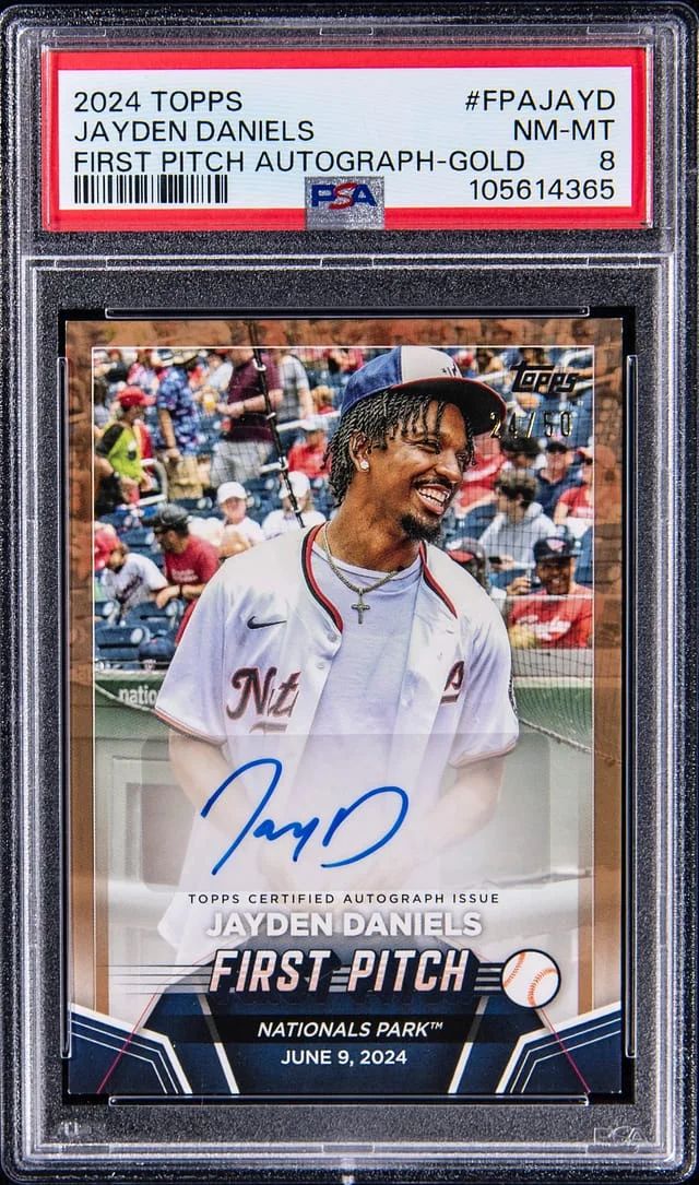 2024 Topps Jayden Daniels First Pitch Autographs Platinum #FPA-JAYD card image