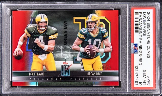 2024 Topps Jordan Love, Brett Favre Signature Class Paramount Pairings Red #PP-5 card image
