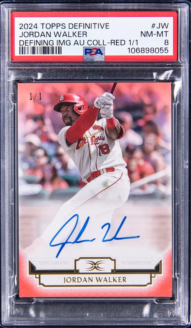 2024 Topps Jordan Walker Definitive Collection Defining Images Autograph Red #DAAC-JW card image