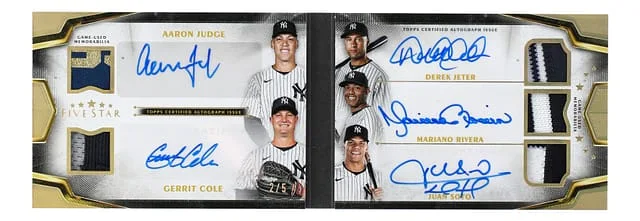 2024 Topps Judge/Cole/Jeter/Rivera/Soto Multi-Signed Game-Used Five Star Autograph Relic Book #FSAB-ICSJR card image