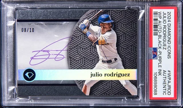 2024 Topps Julio Rodriguez Diamond Icons White Polychromatink Autograph Black Purple Ink #WPA-JROD card image