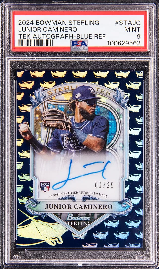 2024 Topps Junior Caminero Bowman Sterling TEK Autograph Blue Refractor #STA-JC card image