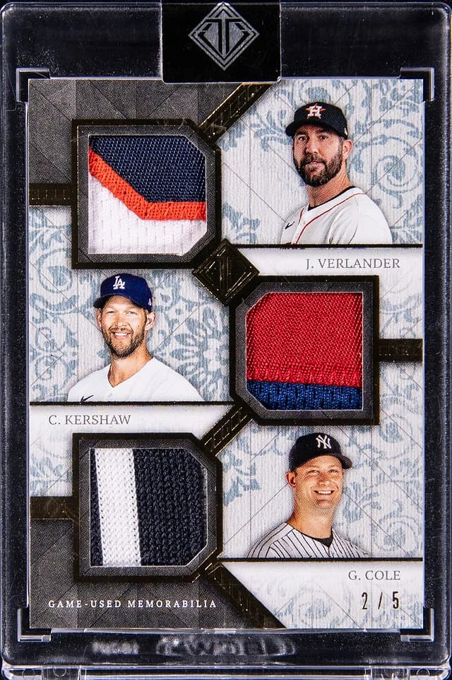 2024 Topps Justin Verlander/Clayton Kershaw/Gerrit Cole Triple Transcendent Triple Patch #TPC-KKC card image