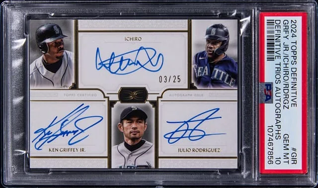 2024 Topps Ken Griffey Jr/Ichiro/Julio Rodriguez Triple Definitive Trios Autographs #DDAC-GIR card image