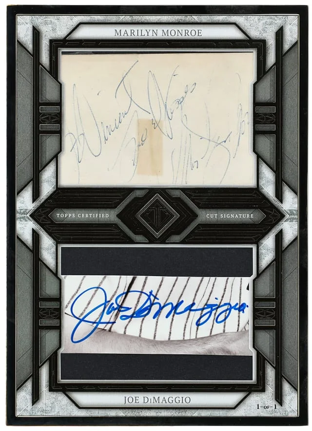 2024 Topps Marilyn Monroe/Joe DiMaggio Transcendent Collection Oversized Dual Cut Signatures #ODCS-MDI card image
